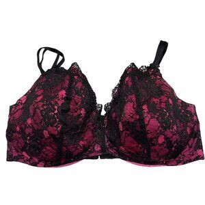 Cacique 44DDD Pink & Black Lace Unlined Full Coverage Underwire Bra